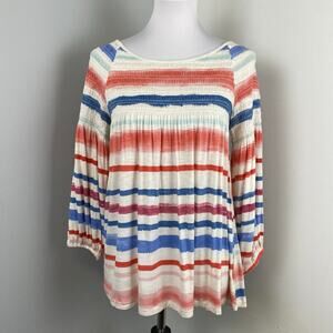 Anthropologie Meadow Rue Smocked Peasant Blouse Small Patriotic